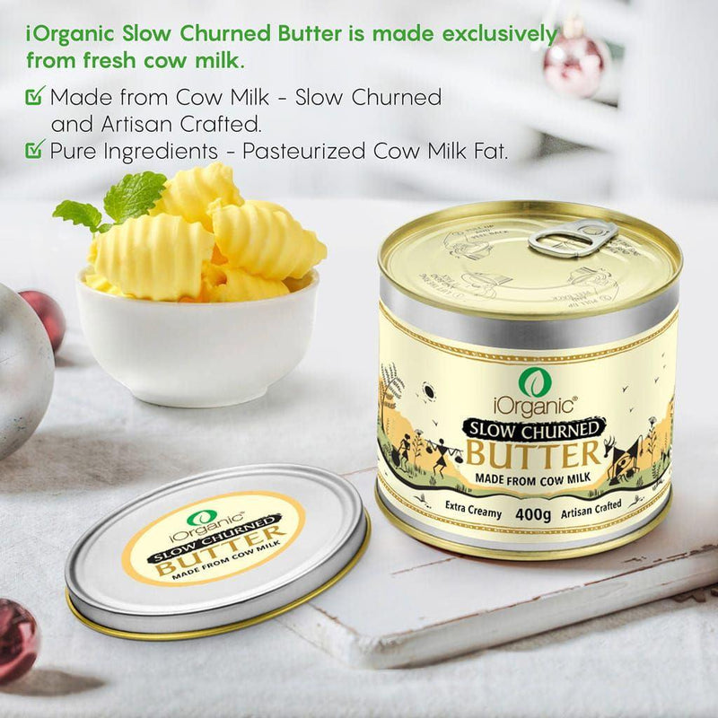 iOrganic’s A2 Milk Butter, extra creamy and slow-churned, ideal for cooking and baking, made from hormone-free A2 cow milk to enhance gut health and add a rich buttery flavour to meals, makkhan, safed makkhan