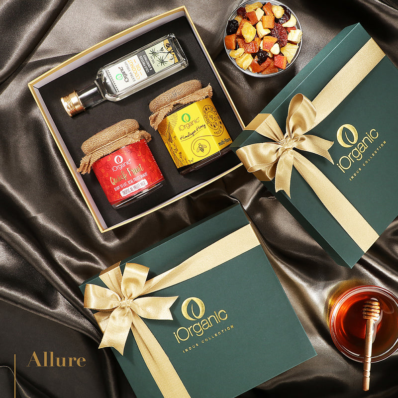 iorganic Allure Gift Box / Assortment of 3 Products / Cold Pressed Oil, Honey & diwali gifting, festive gifting, wedding gifting, corporate gifting