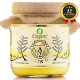 iOrganic A2 Gir Cow Ghee jar with the label 'Gold Standard Cultured Ghee', emphasizing its high-quality Bilona Padati method from grass-fed Gir cows, ideal for enhancing brain function, digestion, and overall health