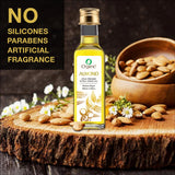 Pure and natural cold-pressed almond oil by iOrganic, extracted from high-quality almonds for skin hydration, hair nourishment, and overall wellness.