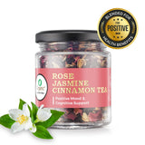 Front shot of iOrganic Rose Jasmine Cinnamon Tea, a perfect herbal blend for relaxation, focus, and a joyful mood.