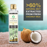 iOrganic Virgin Coconut Oil 200ml - Rich in over 60% MCTs, extracted from fresh coconut milk for energy-boosting and metabolic benefits.