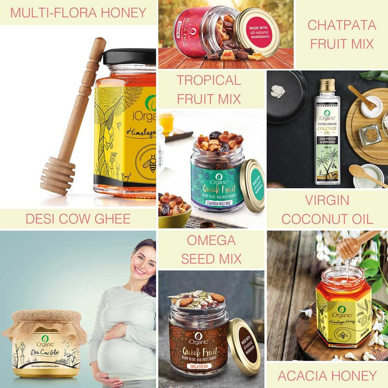 iorganic Assortment of 7 Products / Cold Pressed Oil, Honey & Healthy Snacks,  diwali gifting, festive gifting, wedding gifting, corporate gifting