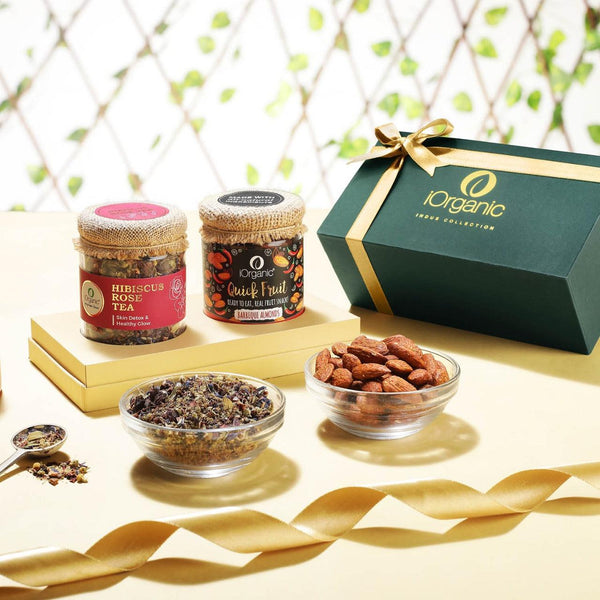 Festive Glow Gift Box / Assortment of 2 Products / Organic Tea & Roasted Almonds, diwali gifting, festive gifting, wedding gifting, corporate gifting