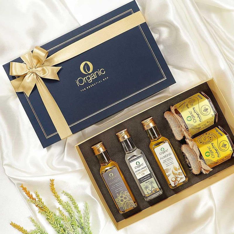 iorganic Heritage Gift Box / Assortment of 5 Products / Cold Pressed Oils & Honey, diwali gifting, festive gifting, wedding gifting, corporate gifting