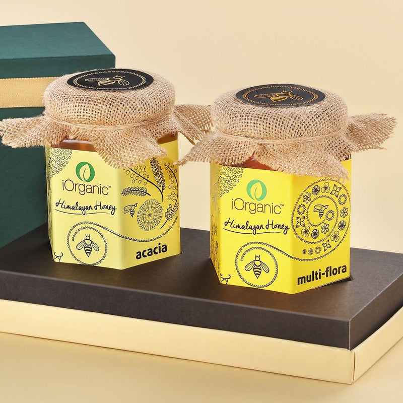 iorganic Morning Glory Gift Box / Assortment of 2 Himalayan Raw Honey, diwali gifting, festive gifting, wedding gifting, corporate gifting