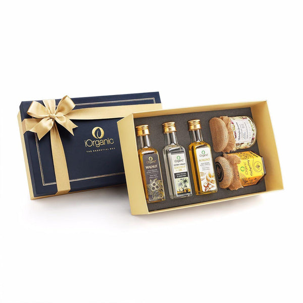 iorganic Revelry Gift Box / Assortment of 5 Products / Cold-Pressed Oils, Honey & Soy Candle, diwali gifting, festive gifting, wedding gifting, corporate gifting