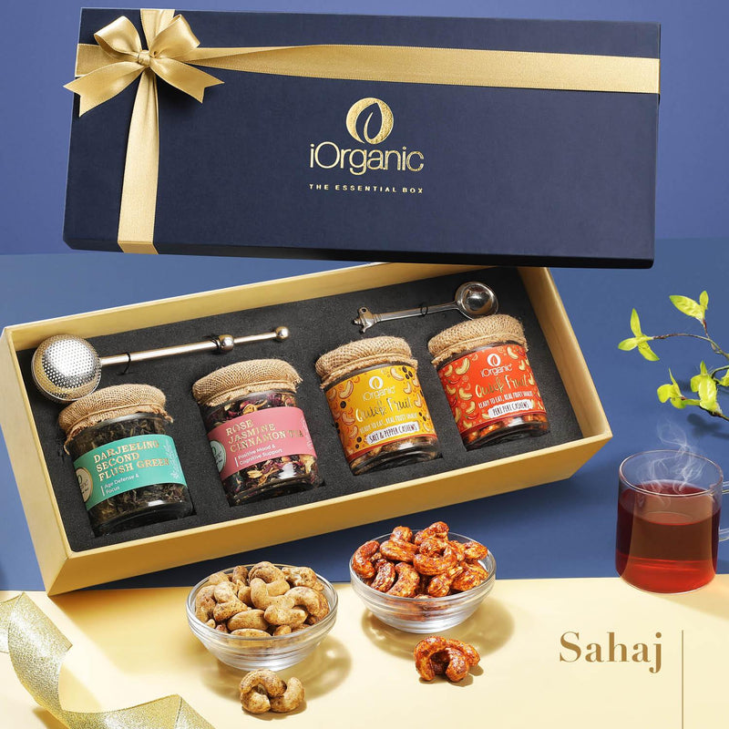 Sahaj Gift Box / Assortment of 6 Products / Organic Teas, Snacks & Teaware - iOrganic - iOrganic